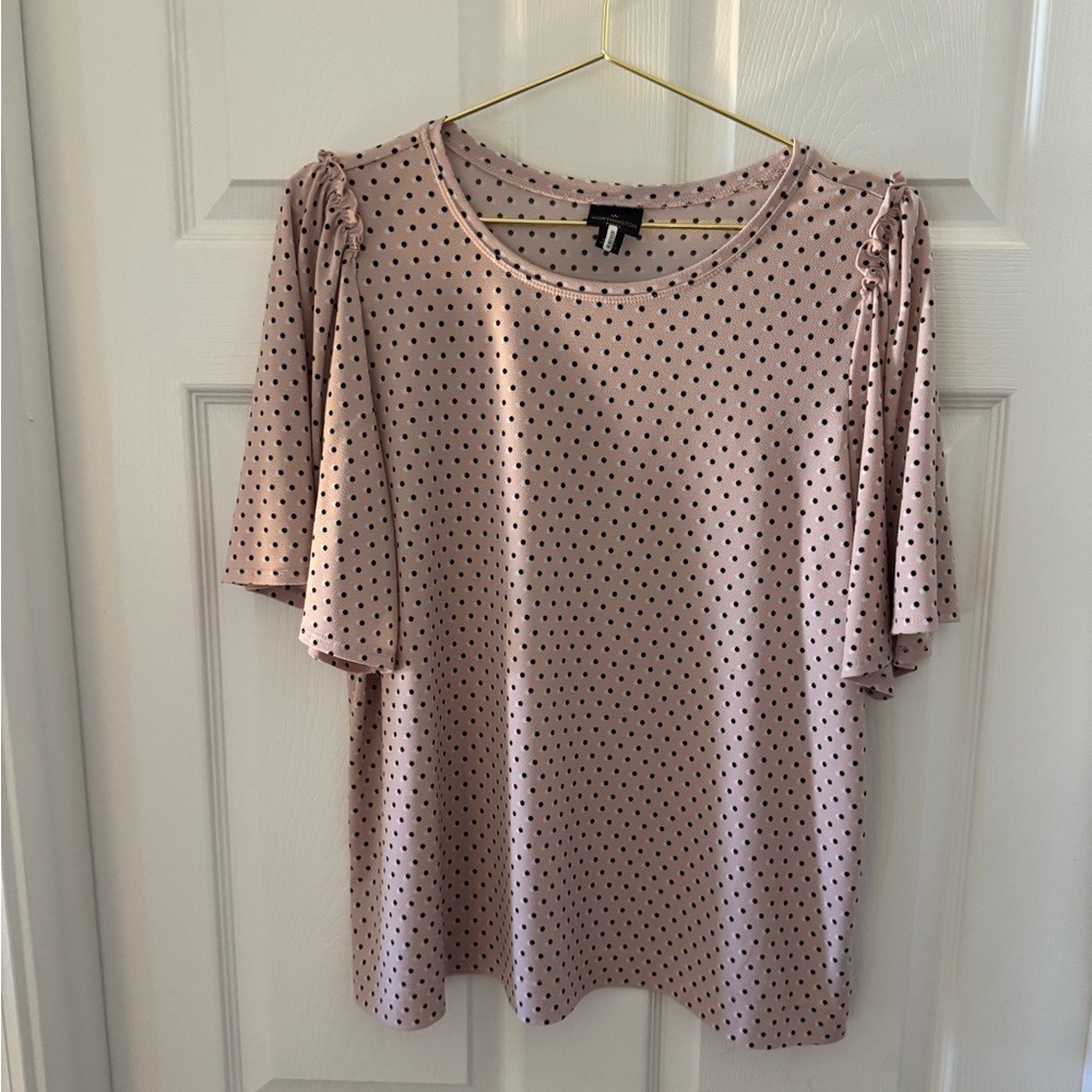 Worthington Blush Pink Polka Dot Flutter Sleeve Tee